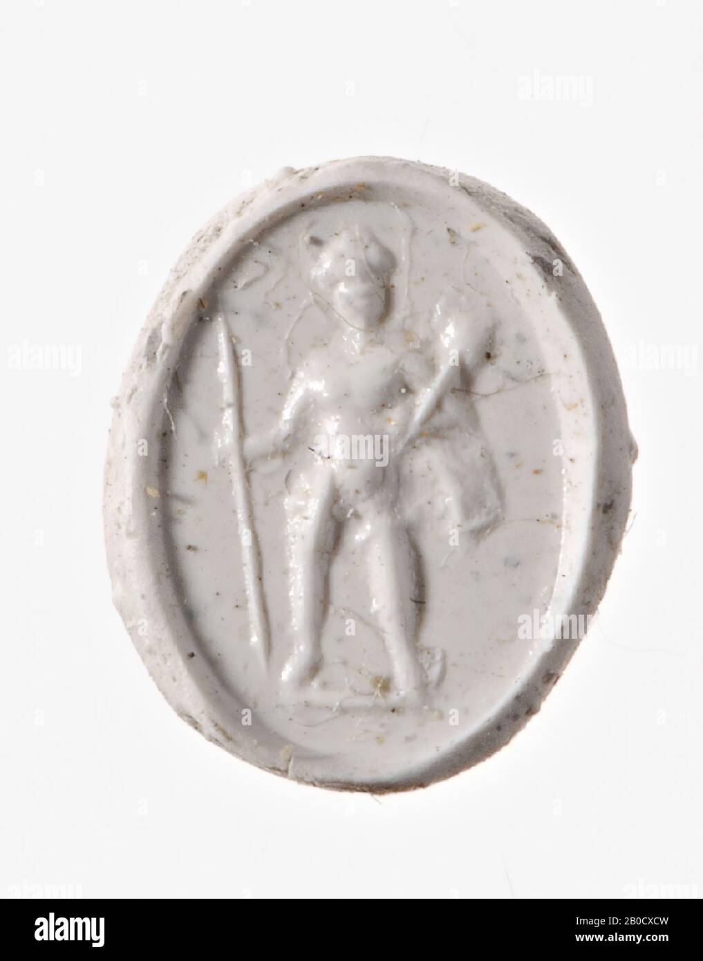 VZ: EE dieu, vêtu d'un subligulum et d'un casque a une lance dans sa main gauche un trophée sur son épaule dans sa main droite., Gem, intaglio, ringstone, agate, nicolo, couleur: Noir Banque D'Images