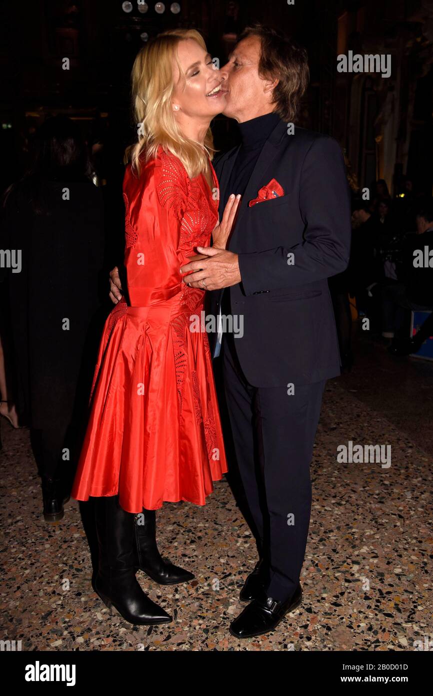 Milan Italie. 20 fevrier 2020. Milan Fashion Week Femme Automne Hiver. 2020 2021 Milan La Mode Feminine Automne Hiver 2020 2021. Jil Genny premiere rangee Photo Valeria Mazza avec son mari Alejandro