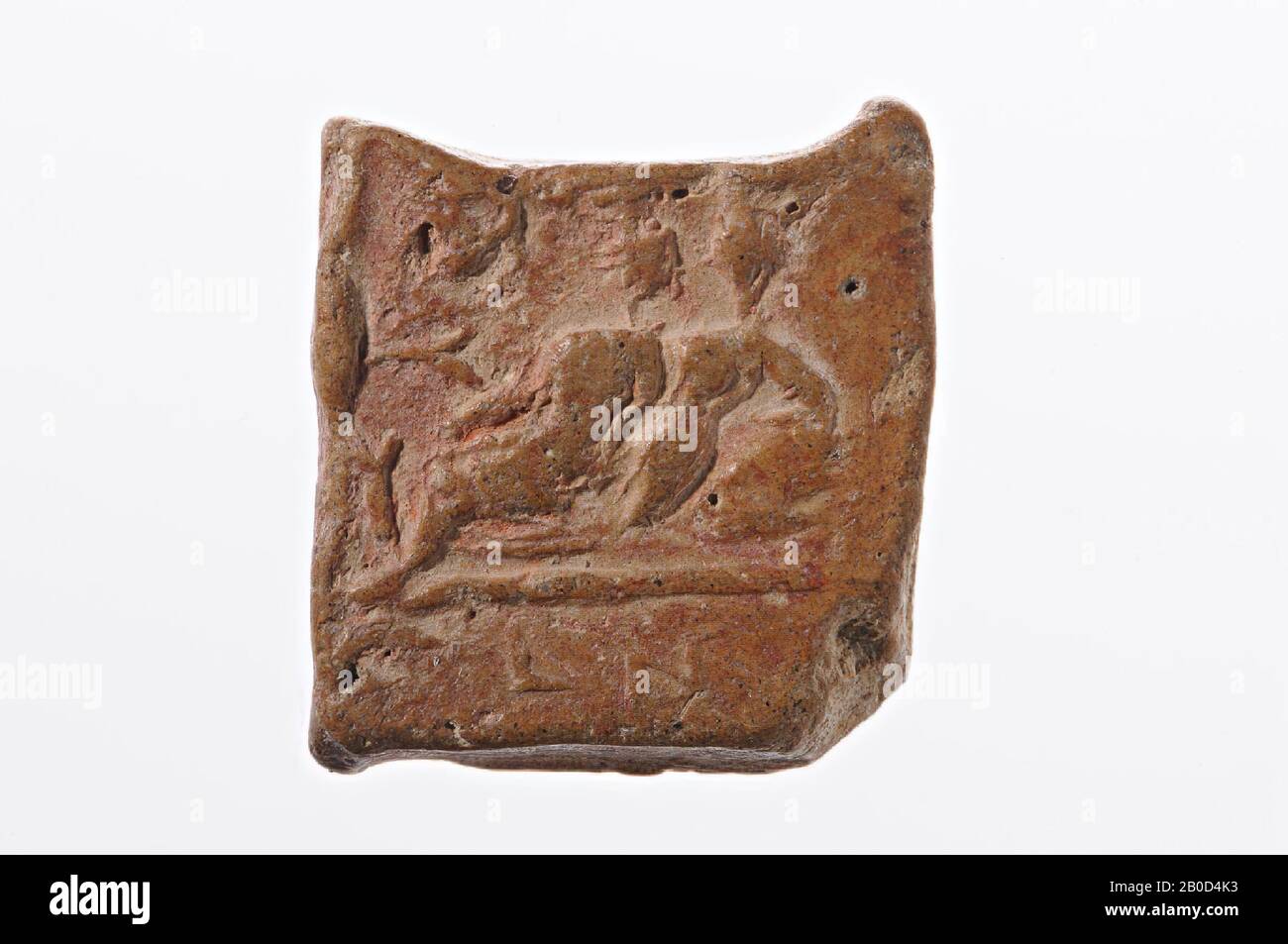 Mithras tuer bull, règle d'argile, argile séchée, couleur: Rouge, forme: Ovale (sceau), traitement:, méthode: 22 x 18 mm, heure d'août, Turquie Banque D'Images