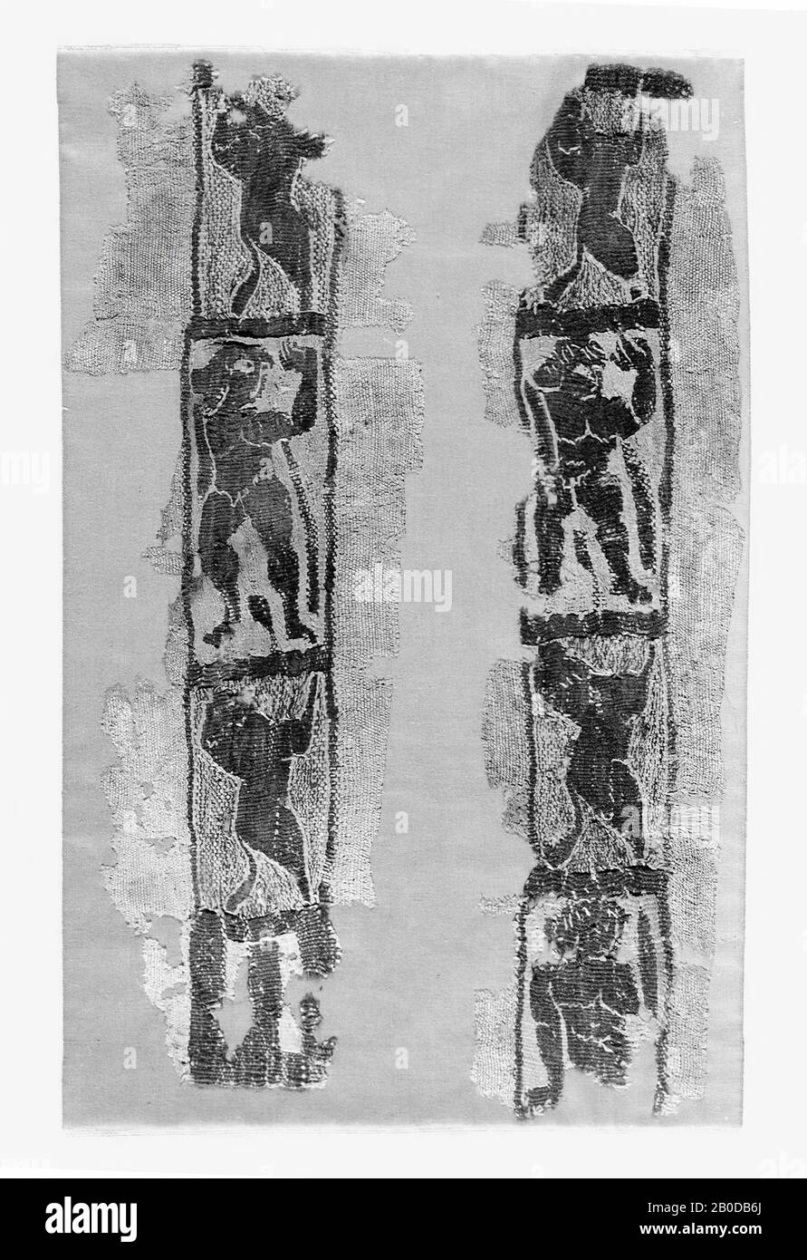 Clavus, 2 pièces, fragment, rectangle, homme, lion, tissu, clavus, lin, laine, 10 x 41 cm, Époque copte, 5ème-6ème siècle, Egypte Banque D'Images