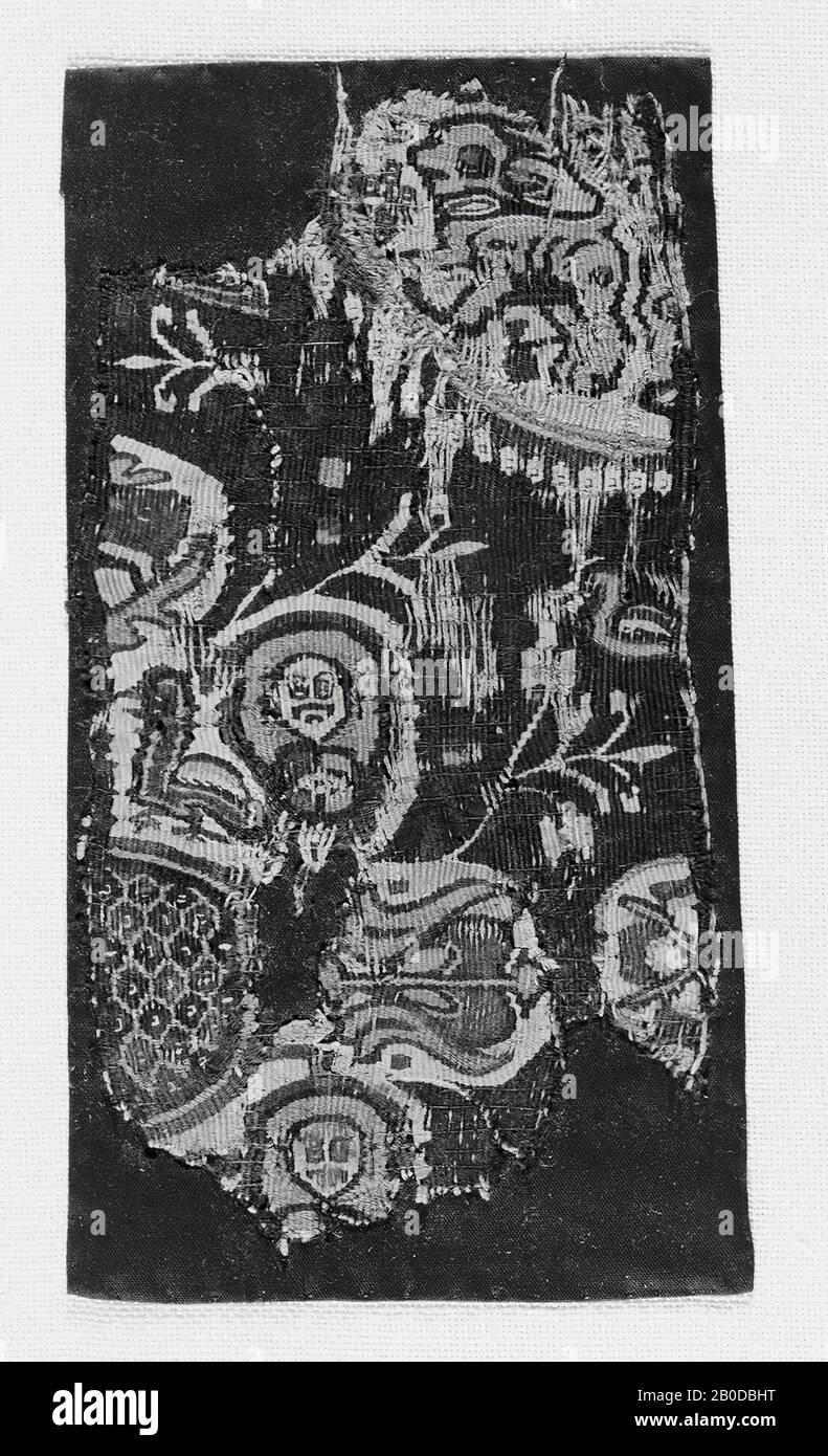 Médaillon, buste, lion, oiseau, fleur, tissu, lin, laine, 10 x 20 cm, Période copte, 6ème-8ème siècle, Egypte Banque D'Images