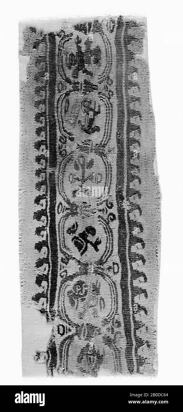 Clavus, médaillon, plante, animal, humain, tissu, clavus, laine, 11 x 28 cm, Époque copte, 8ème-IXe siècle, Egypte Banque D'Images