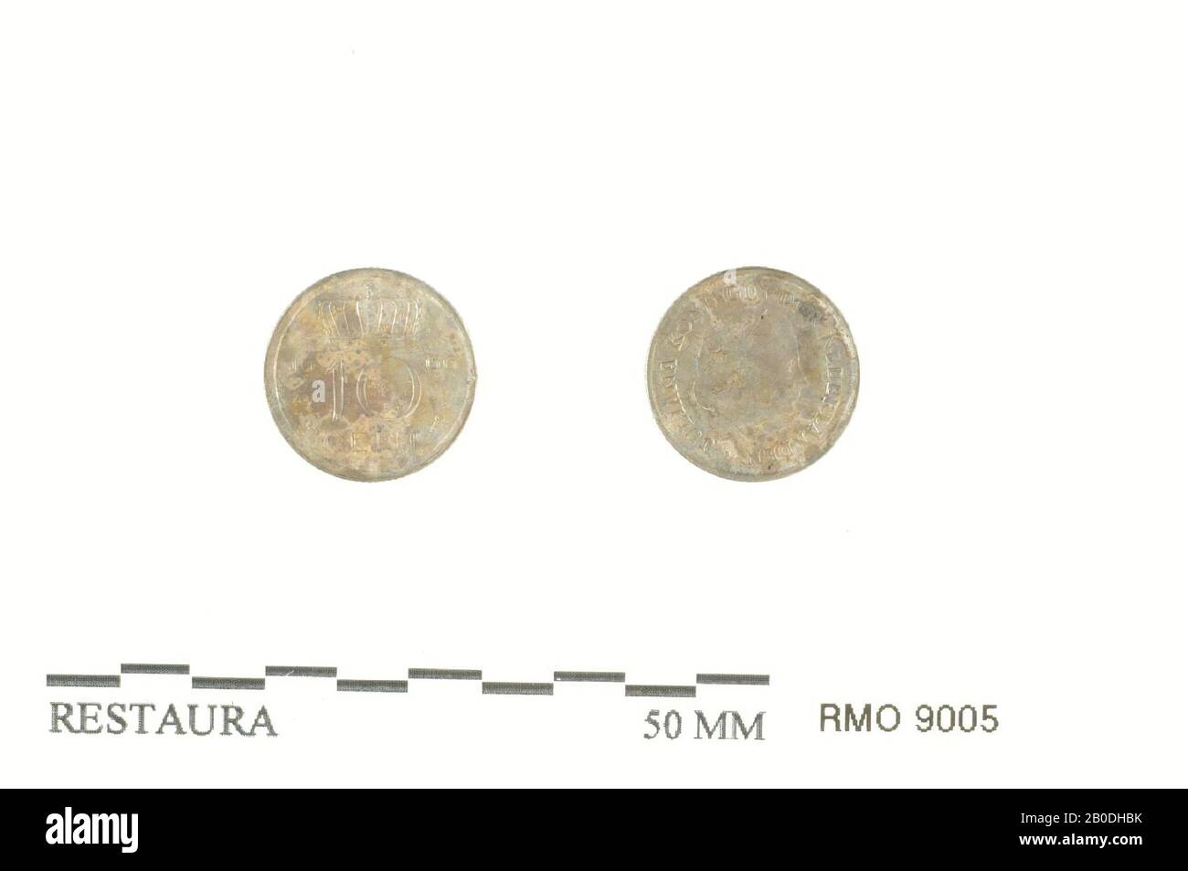 Pièce, 10 cents, 1966, pièce, 10 cents, 1966, nickel, 1,5 x 1,5 cm, x, Pays-Bas, Utrecht, Wijk bij Duurstede, Wijk bij Duurstede, Dorestad Banque D'Images