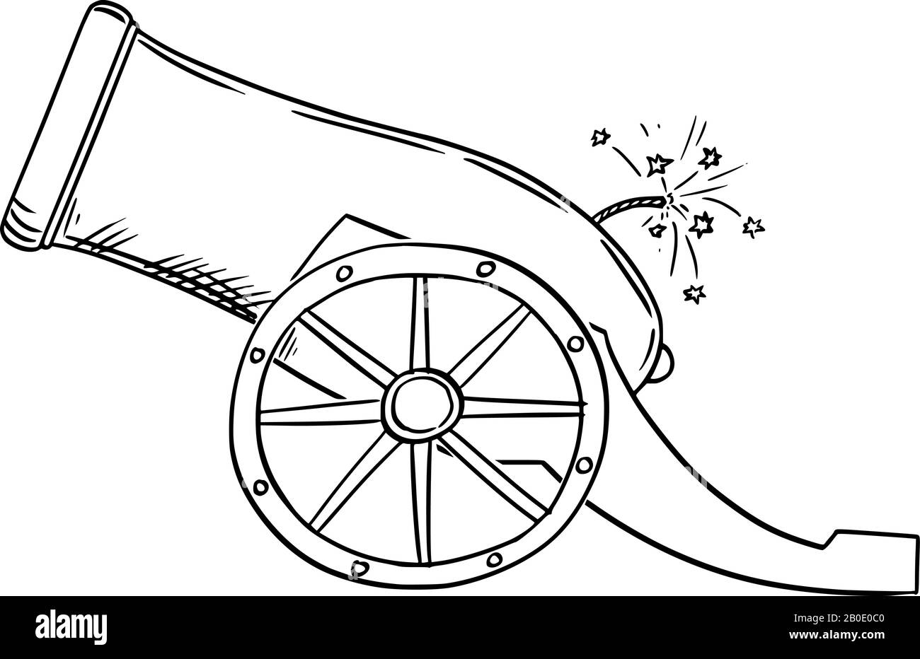 Dessin de dessin vectoriel illustration conceptuelle d'un ancien canon ou canon d'artillerie, vue latérale. Illustration de Vecteur