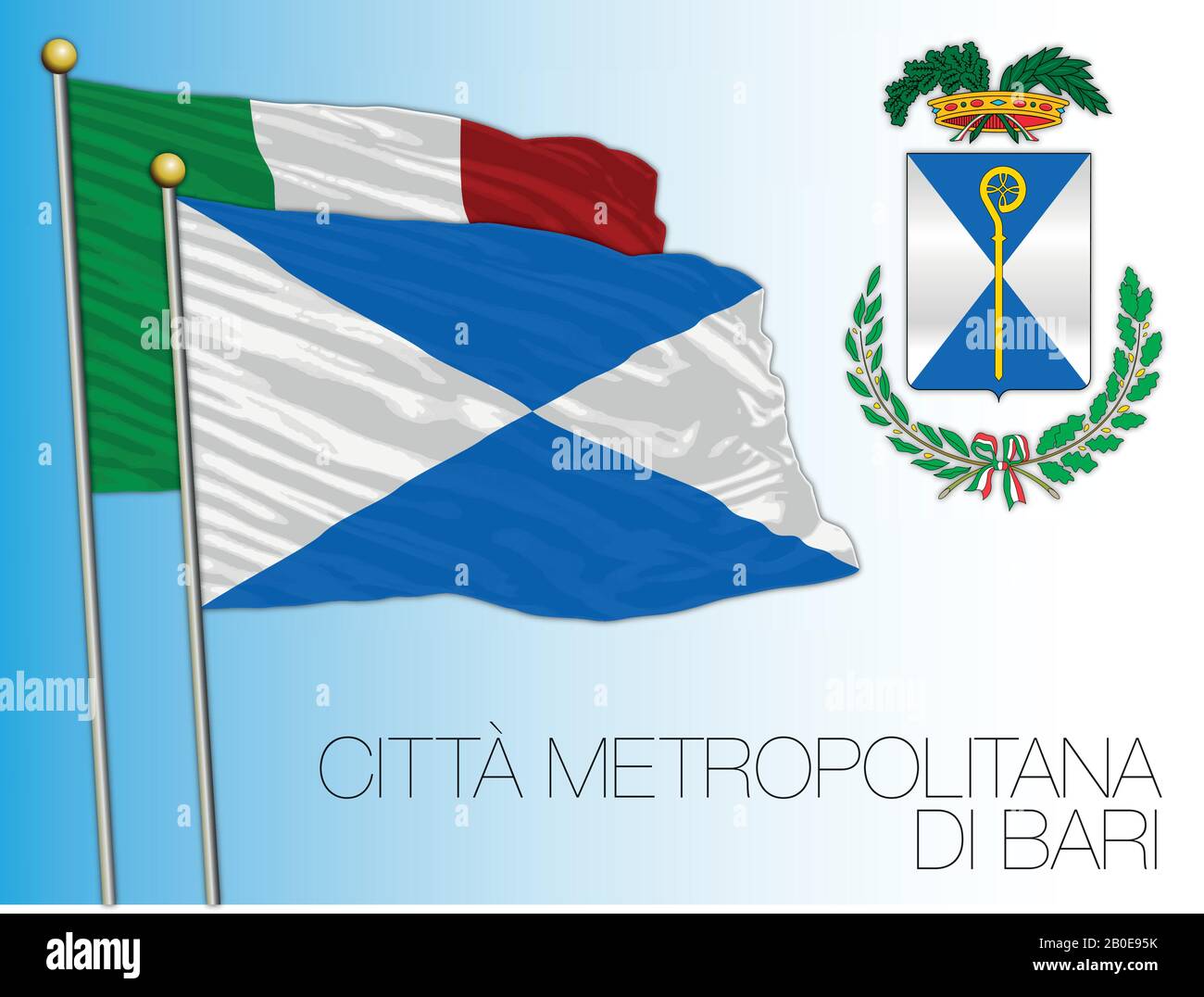 Citta Metropolitana di Bari, Metropolitan City of Bari, drapeau et armoiries, région des Pouilles, Italie, illustration vectorielle Illustration de Vecteur