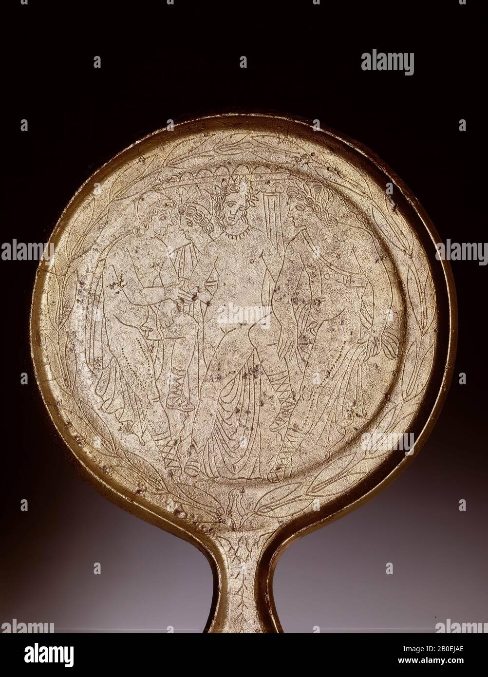 Miroir, bronze ?, 26,7 x 13,3 cm, plinthe fixe (hxlxp) :, objet de taille de transport :, 600-100 av. J.-C., Italie Banque D'Images