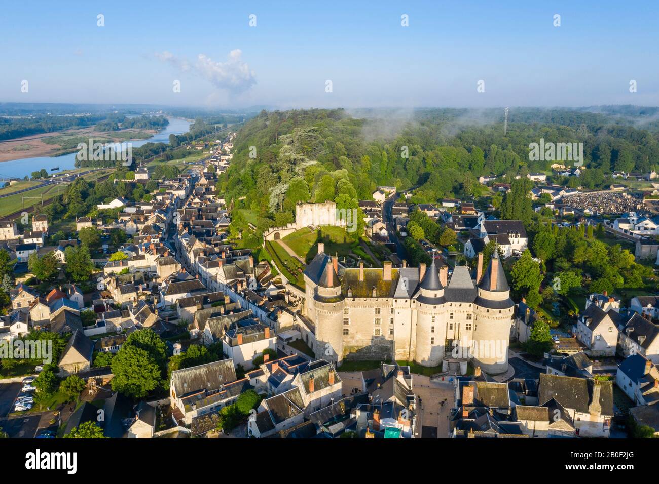 France, Indre et Loire, Loire Parc naturel Régional Anjou Touraine, Vallée de la Loire classée au patrimoine mondial de l'UNESCO, Langeais, ville, Loire et t Banque D'Images