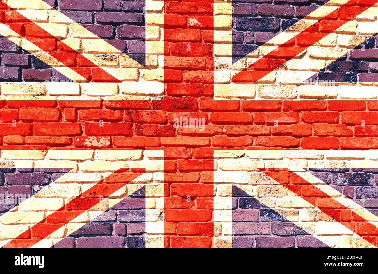 Drapeau britannique sur le mur. Drapeau britannique peint sur un mur de briques grunge. Grande-Bretagne, Angleterre, Anglais et Anglais langue et culture concept Banque D'Images