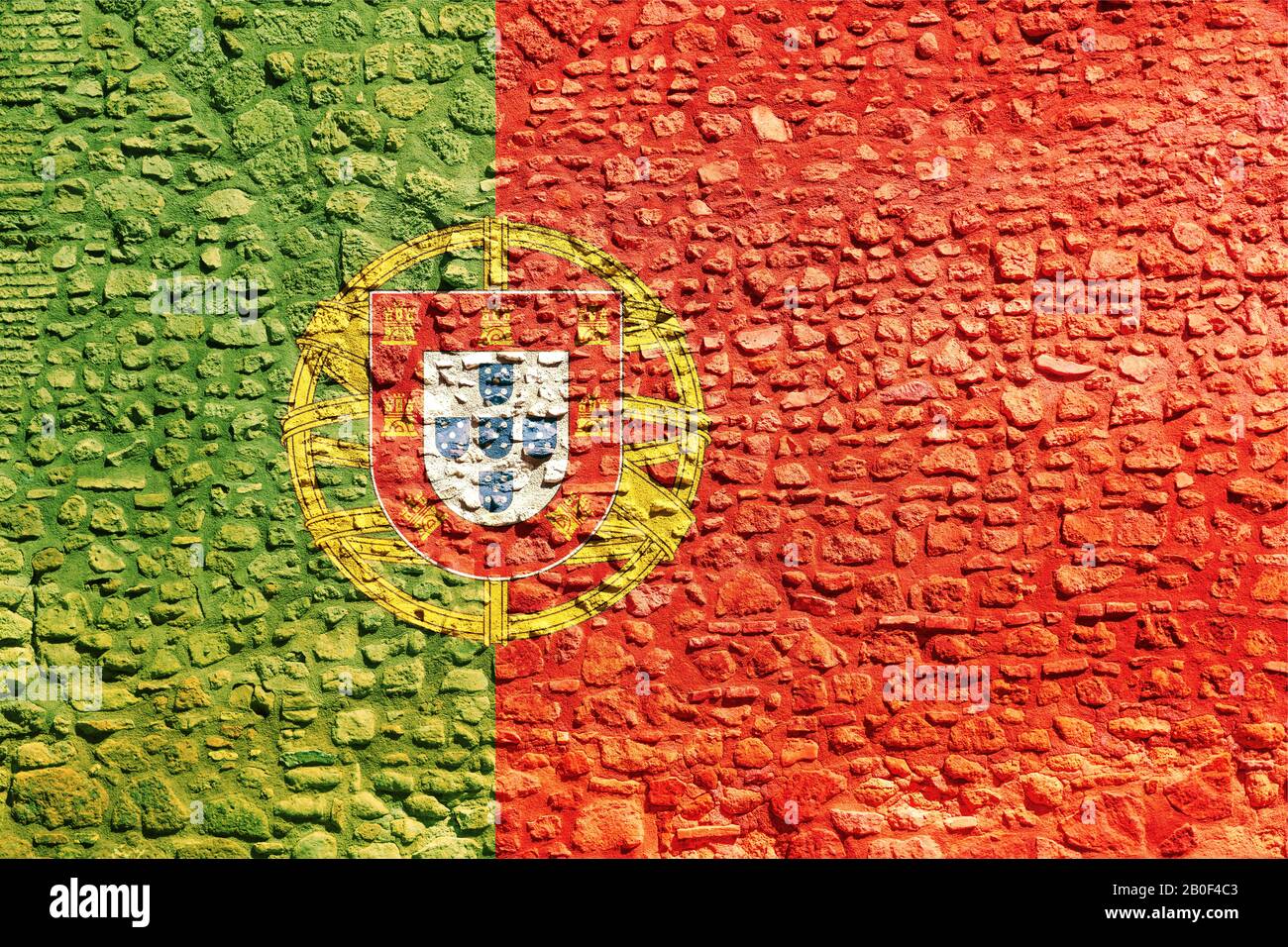 Drapeau du Portugal au mur. Drapeau portugais peint sur un mur de briques grunge. Portugal et portugais langue et culture concept Banque D'Images