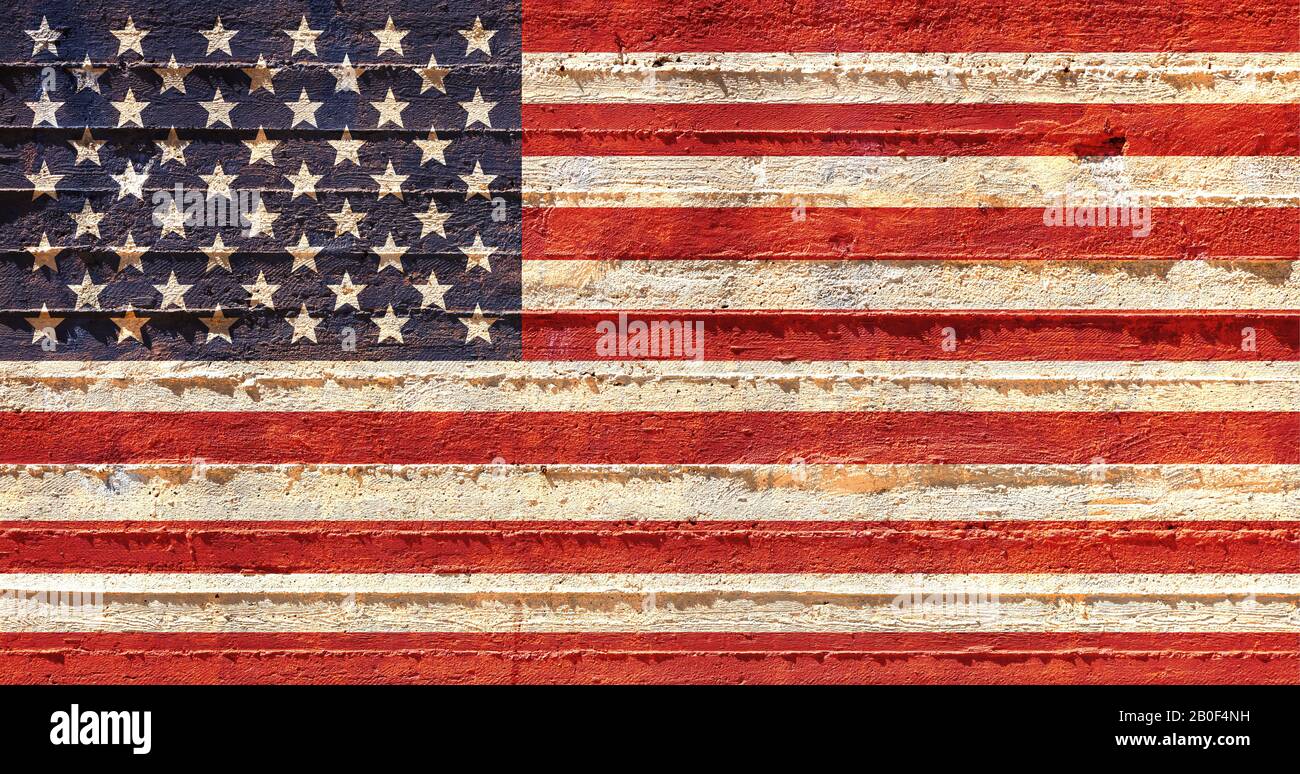 Drapeau des États-Unis sur le mur. Drapeau américain peint sur un mur de béton grunge. États-Unis, concept américain de langue et de culture Banque D'Images