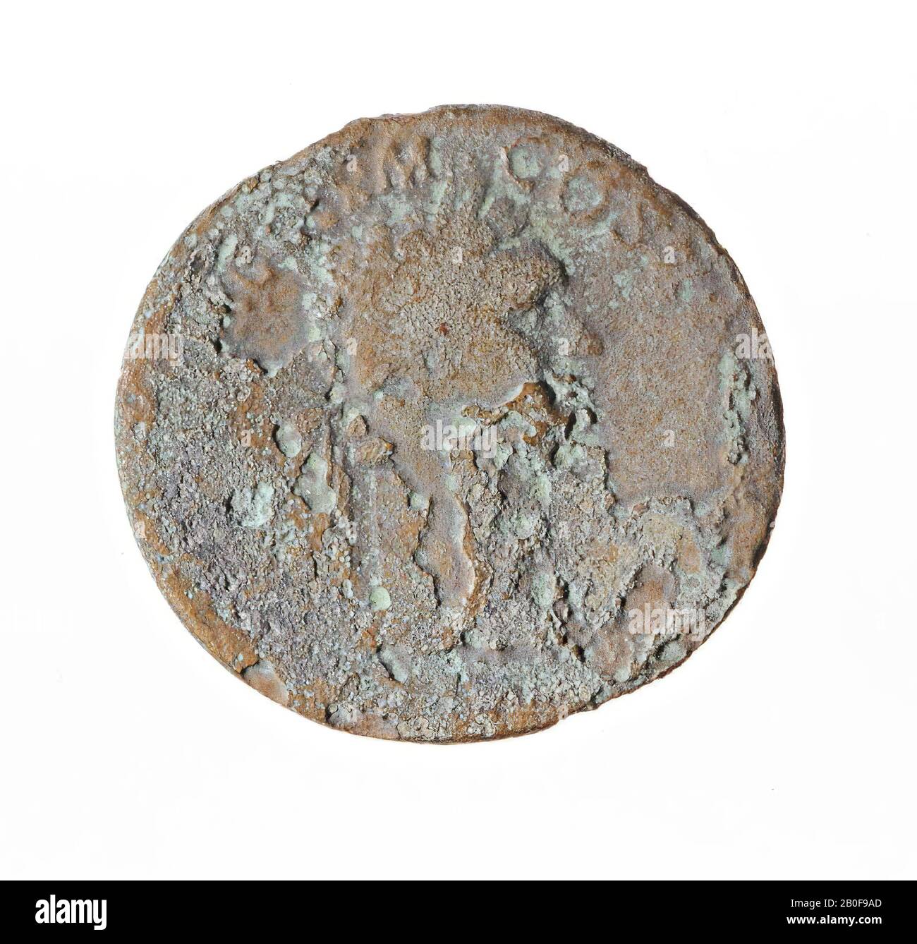 VZ: Tête laurelled n.r., IMP CAES DOMIT AUG GERME - COS X [.., Kz: Jupiter n.l. assis avec sceptre et Victoria, [IOVI VICOTICORI], en afsn. SC, pièce de monnaie, sestertius, Domitian, métal, cuivre, Diam. 33 mm, poids 14.50 gr, Roman 85-96, Pays-Bas, Gueldre, Maasdriel, Rossum Banque D'Images