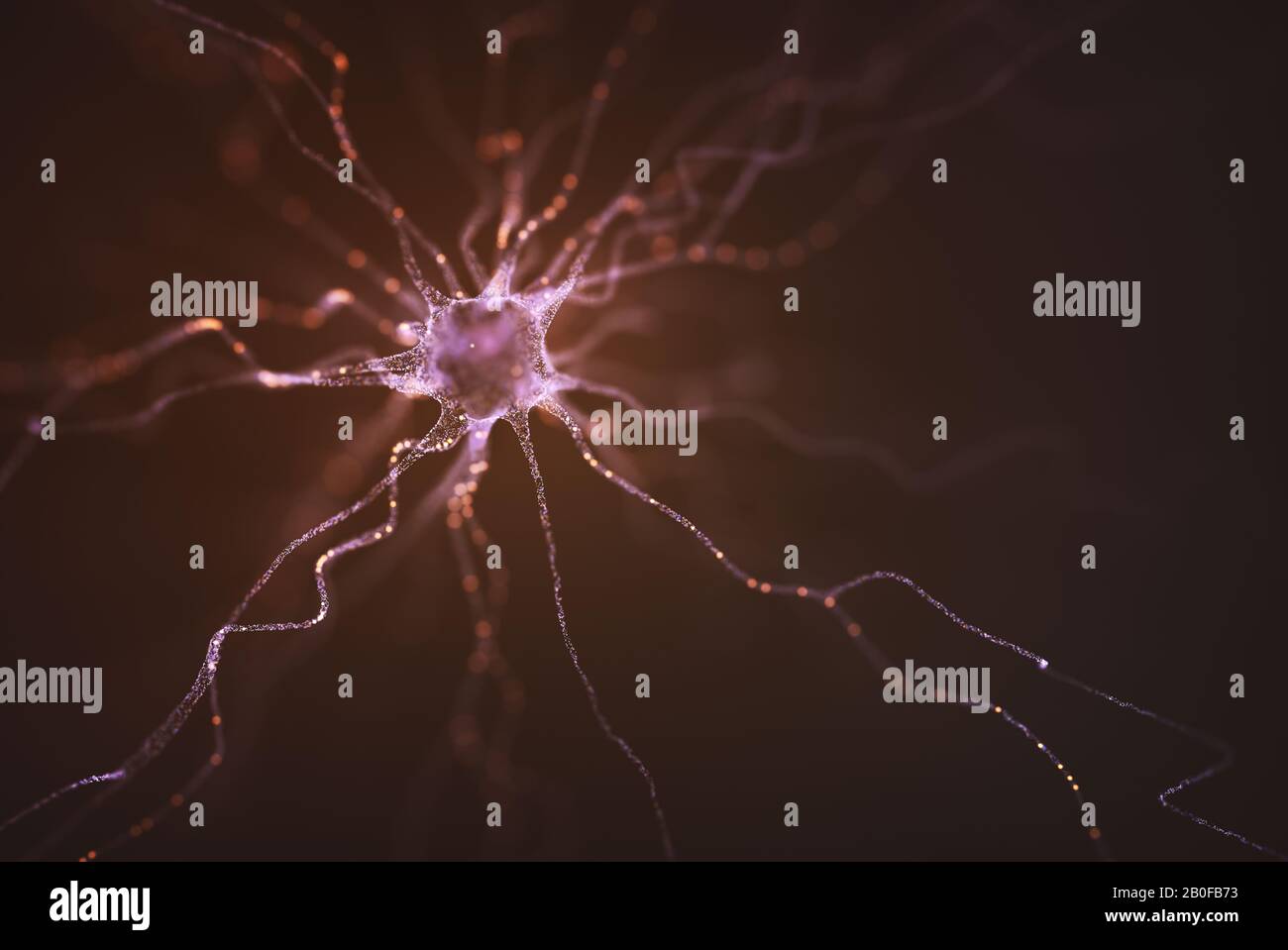 Image conceptuelle d'un neurone alimenté par une charge électrique. Concept de la science et de la recherche du cerveau humain, illustration tridimensionnelle. Banque D'Images