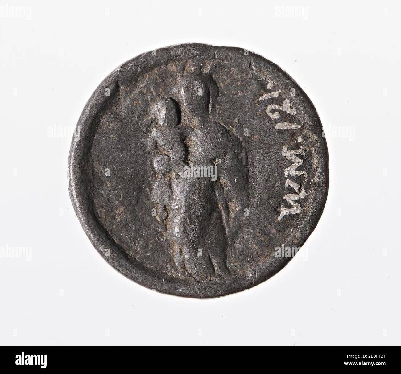 Marie avec enfant Jésus, penny, métal, plomb, Pays-Bas ?, inconnu, inconnu, inconnu Banque D'Images
