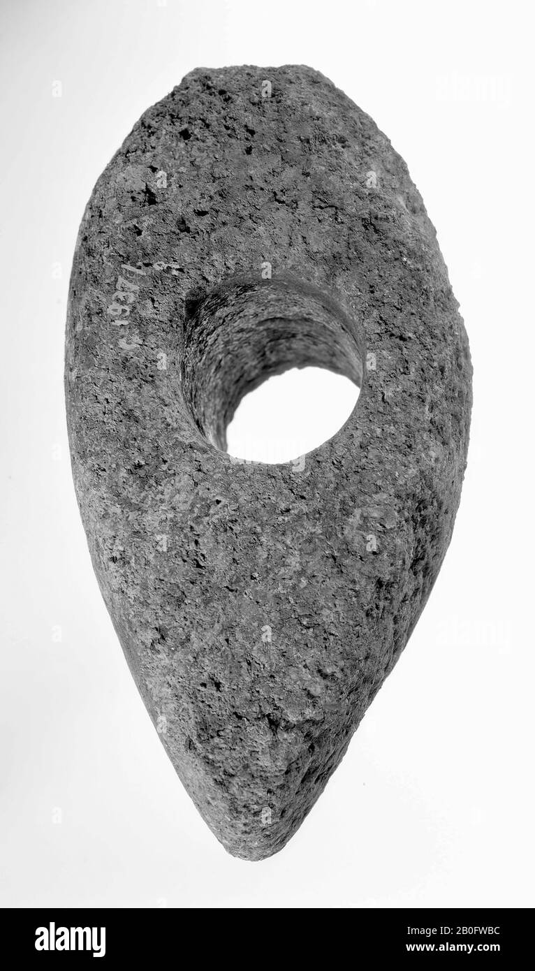 marteau en pierre avec trou de tige, marteau, pierre, 12,3 x 6 cm, préhistoire -3200 Banque D'Images