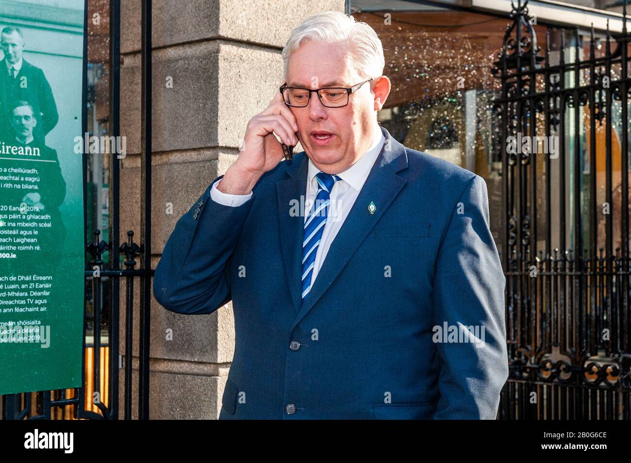 Dublin, Irlande. 20 février 2020. Thomas Gould TD (SF) était à Leinster House le premier jour de la 33ème Dáil. Crédit : Andy Gibson/Alay Live News Banque D'Images