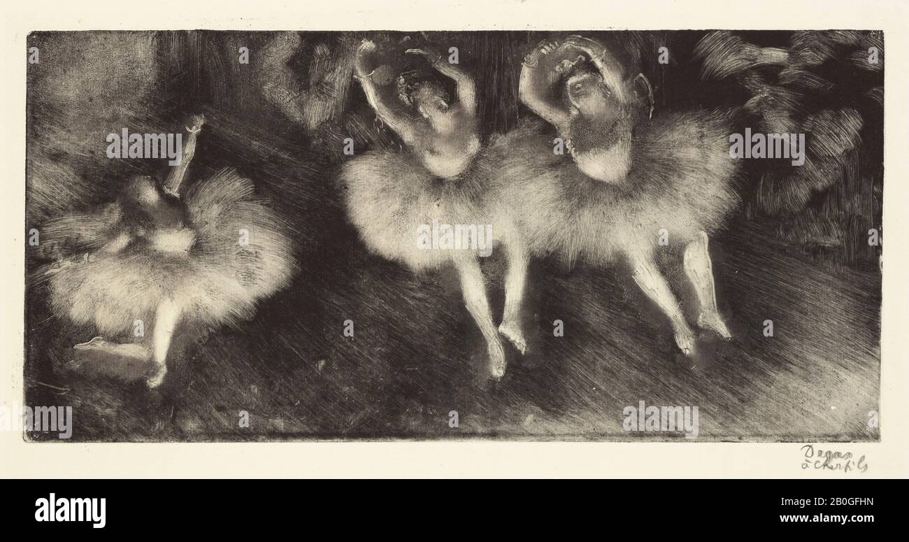 Edgar Degas, français, 1834-1917, Trois danseurs de ballet, c. 1878-80, Monotype sur papier crème Banque D'Images