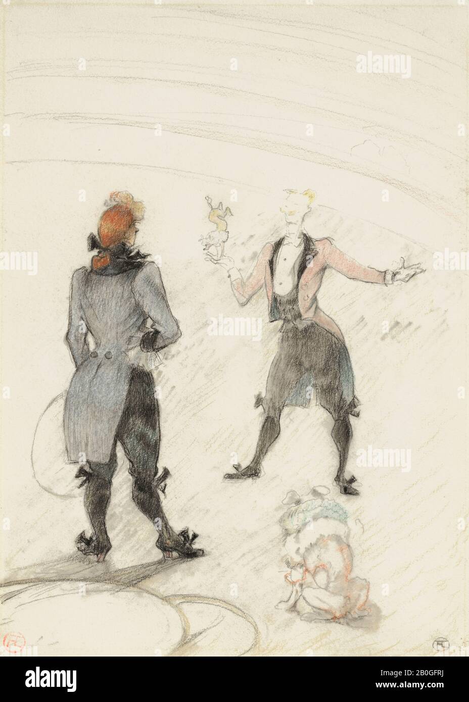 Henri de Toulouse-Lautrec, français, 1864–1901, Au cirque : le chien Trainer, 1899, craie noire et colorée sur graphite, sur papier de girofle blanc, 14 x 9 15/16 po. (35,5 x 25,3 cm Banque D'Images