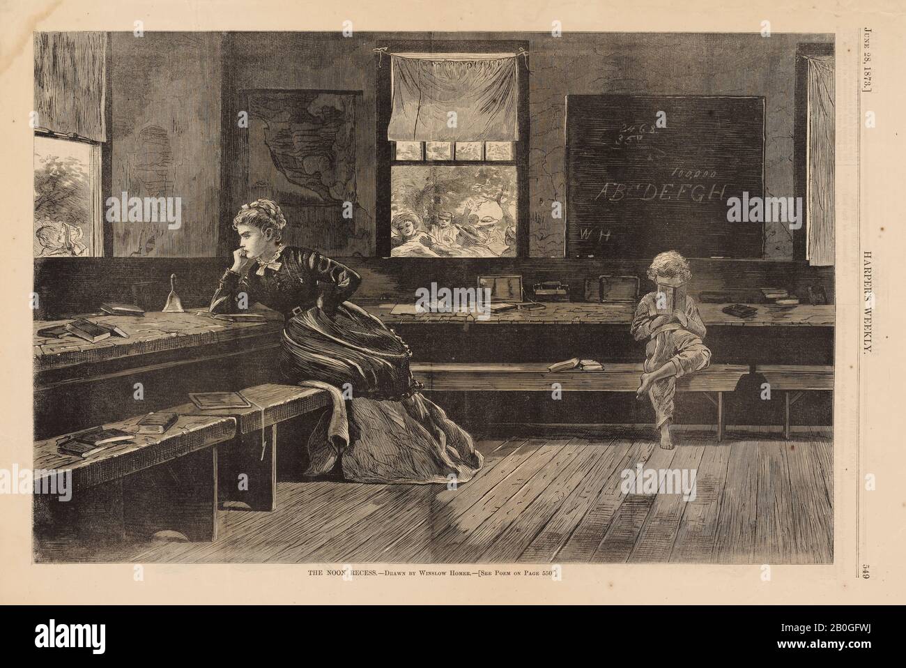 Après Winslow Homer, américain, 1836–1910, The Noon Recess, De Harper's Weekly, vol. 17, 28 juin 1873, gravure de bois sur papier journal, image : 9 x 13 5/8 in. (22,9 x 34,6 cm Banque D'Images
