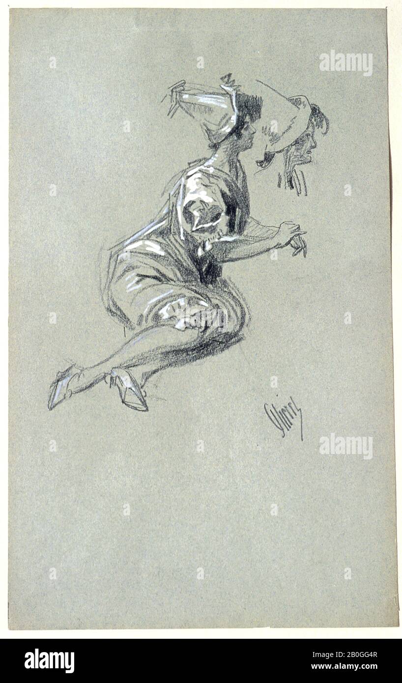 Jules Chéret, français, 1836–1932, Clown féminine Assise Face À Droite et étude de Son chef, c. 1900, craie noire accentuée avec du blanc sur du papier bleu-gris, Dans L'Ensemble : 15 1/2 x 9 11/16 in. (39,4 x 24,6 cm Banque D'Images