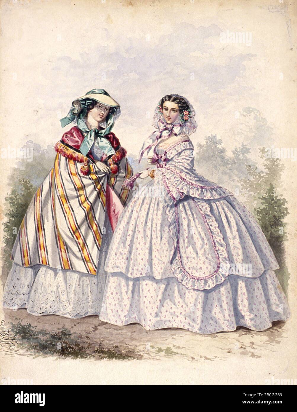Jules David, Français, 1808-1892, Fashion Drawing No. 3, 1858, Aquarelle sur carton blanc, Total : 11 x 7 13/16 in. (27,9 x 19,9 cm) Banque D'Images