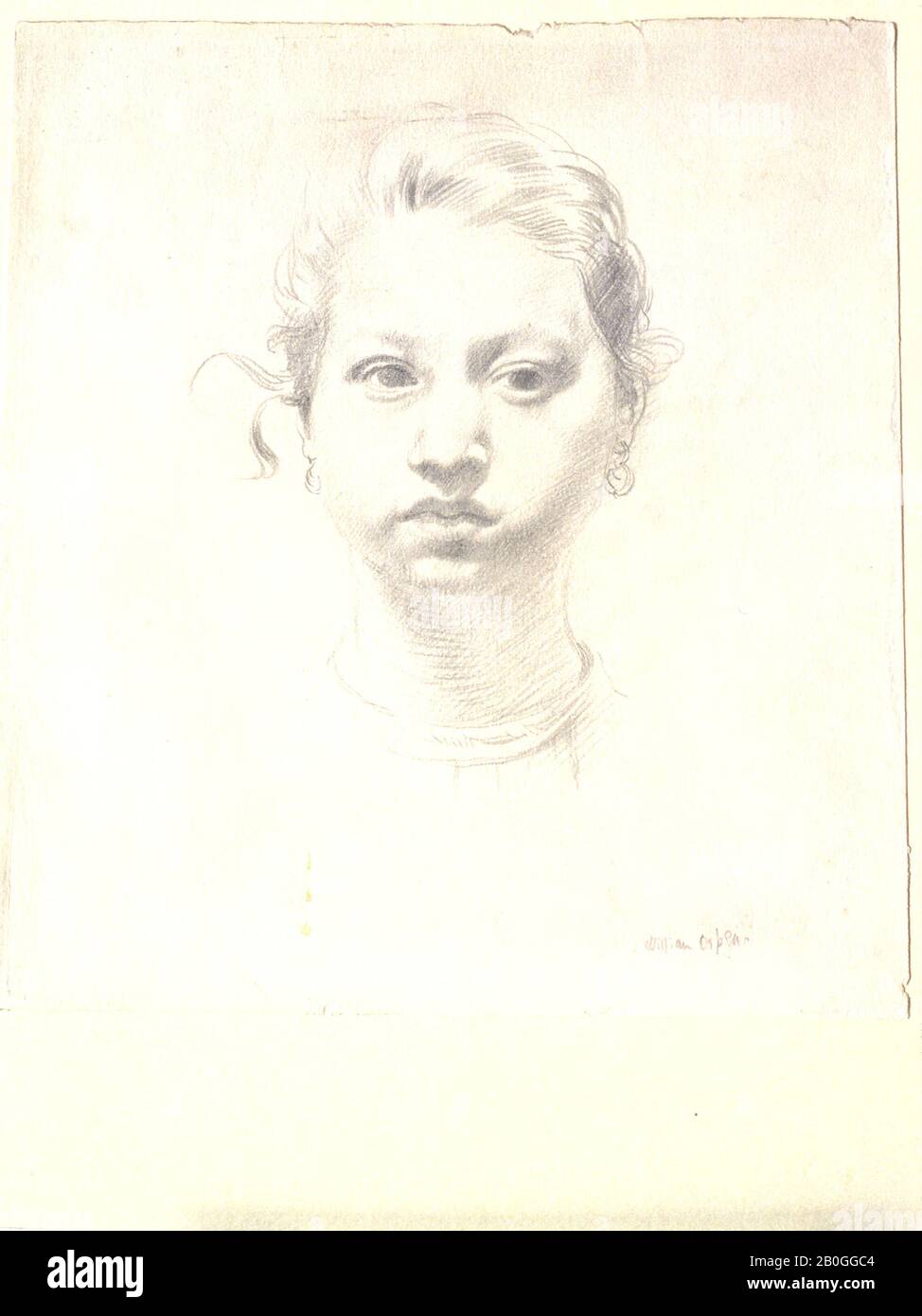 Sir William Orpen, Irlandais, 1878–1931, Chef d’une fille, 1888–1931, crayon sur papier, Général : 9 9/16 x 8 3/4 in. (24,3 x 22,2 cm Banque D'Images