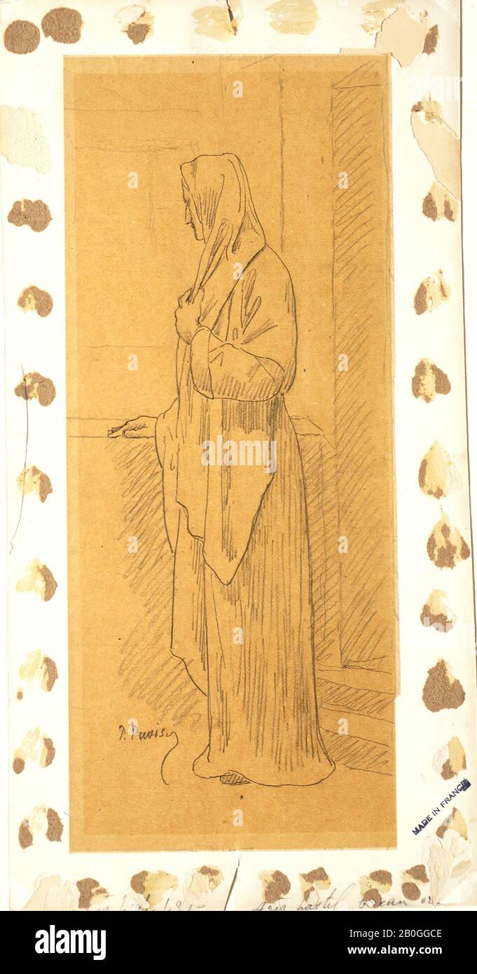 Pierre Puvis De Chavannes, Français, 1824–1898, Étude Pour La Vieille De Ste. Geneviève', 1896–1998, craie noire sur papier à tracer, Total : 17 1/16 x 7 1/8 in. (43,4 x 18,1 cm Banque D'Images