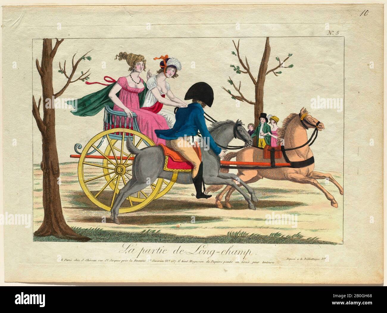 Inconnu, la partie de long-champ, premier trimestre du XIXe siècle, gravure De couleur Manuelle sur papier, Total : 11 x 7 1/4 po. (27,9 x 18,4 cm) Banque D'Images