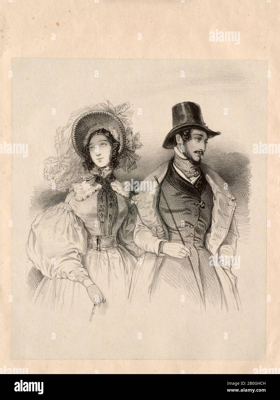 Paul Gavarni, français, 1804–1866, avril (Fashionables), 1814–1866, Lithographe sur papier, image : 10 7/16 x 6 po. (26,5 x 15,2 cm Banque D'Images