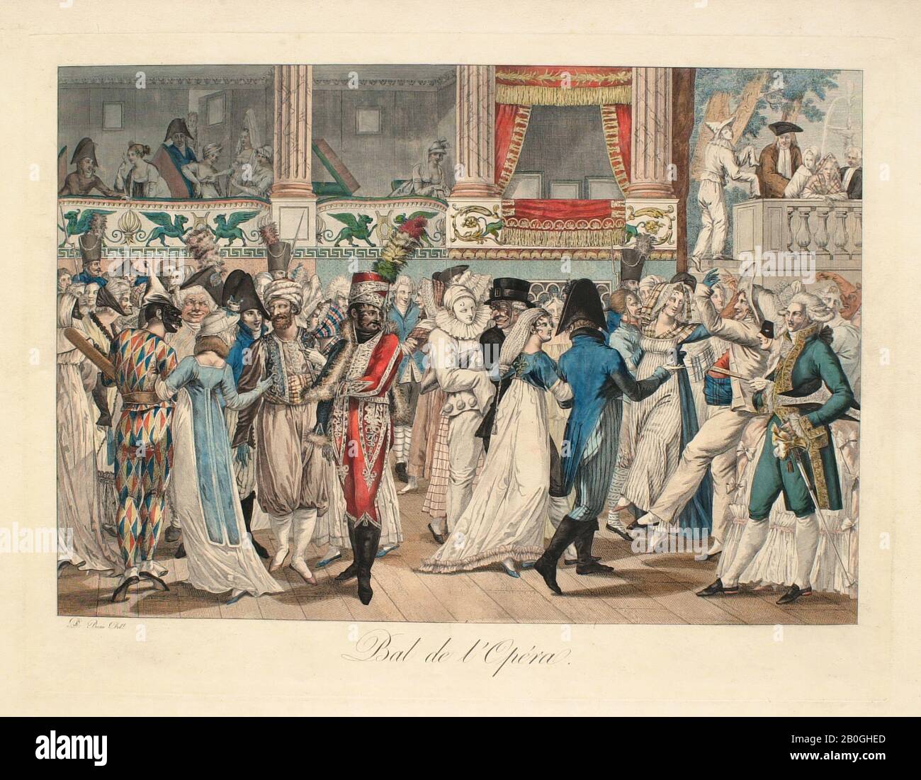Jean-Baptiste Charpentier, l'aîné, français, 1728–1806, Après Jean François Bosio, (français, 1764–1827), bal à l'Opéra, 1804, gravure De couleur Main sur papier de vélin, image : 12 5/16 x 17 15/16 po. (31,3 x 45,5 cm Banque D'Images