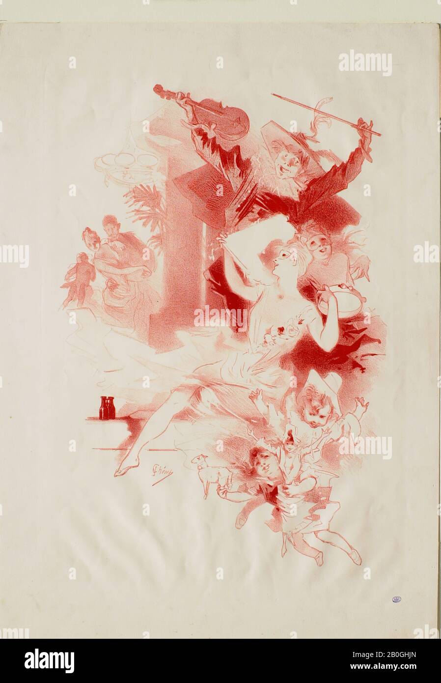 Jules Chéret, français, 1836–1932, Columbine et Arlequin, 1846–1932, Lithographe en sanguine sur papier, feuille : 23 5/8 x 16 13/16 in. (60 x 42,7 cm Banque D'Images