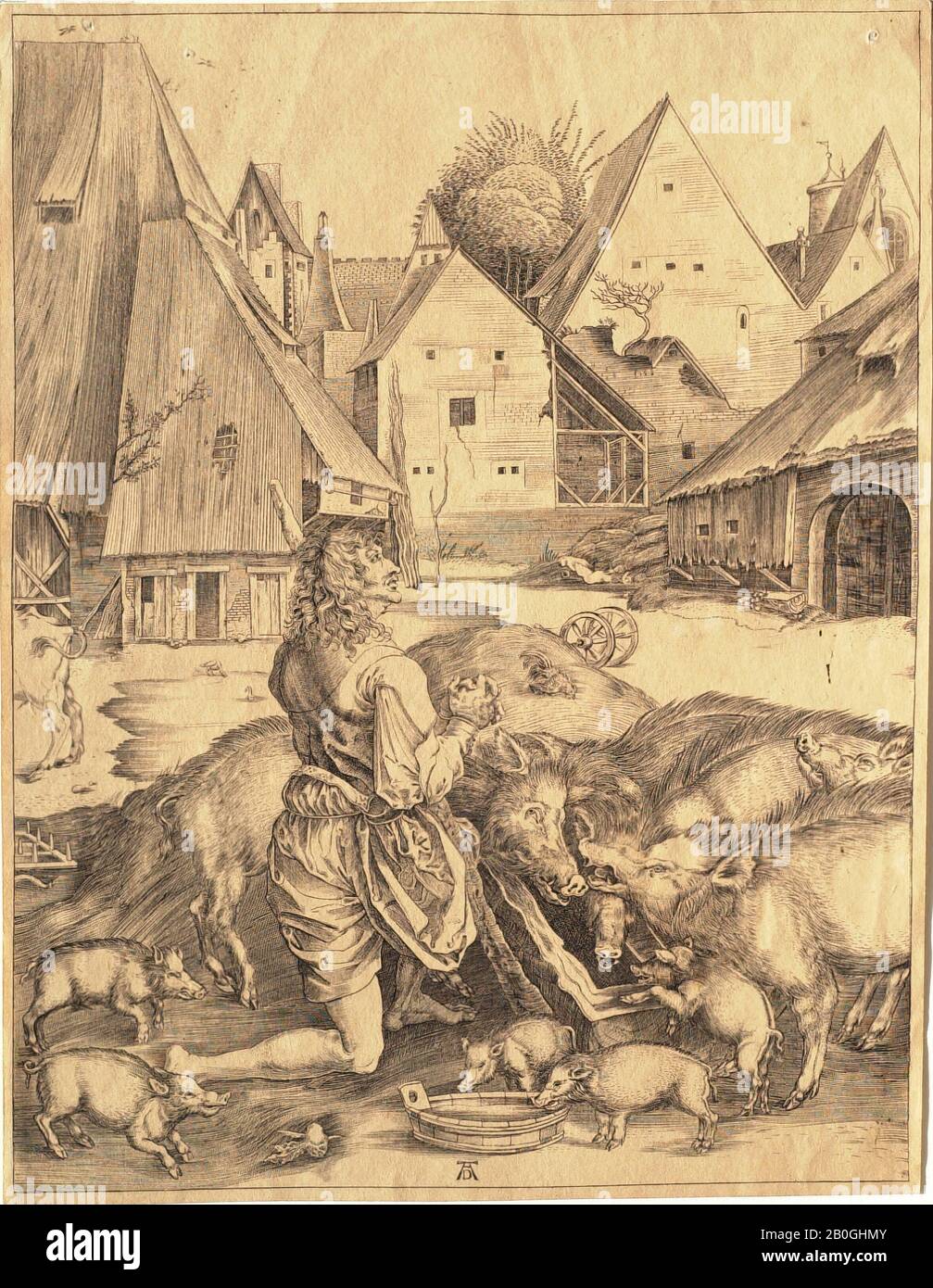 Après Albrecht Dürer, allemand, 1471–1528, Le fils prodigal, Gravure sur papier, image : 9 5/8 x 7 3/8 in. (24,4 x 18,7 cm Banque D'Images