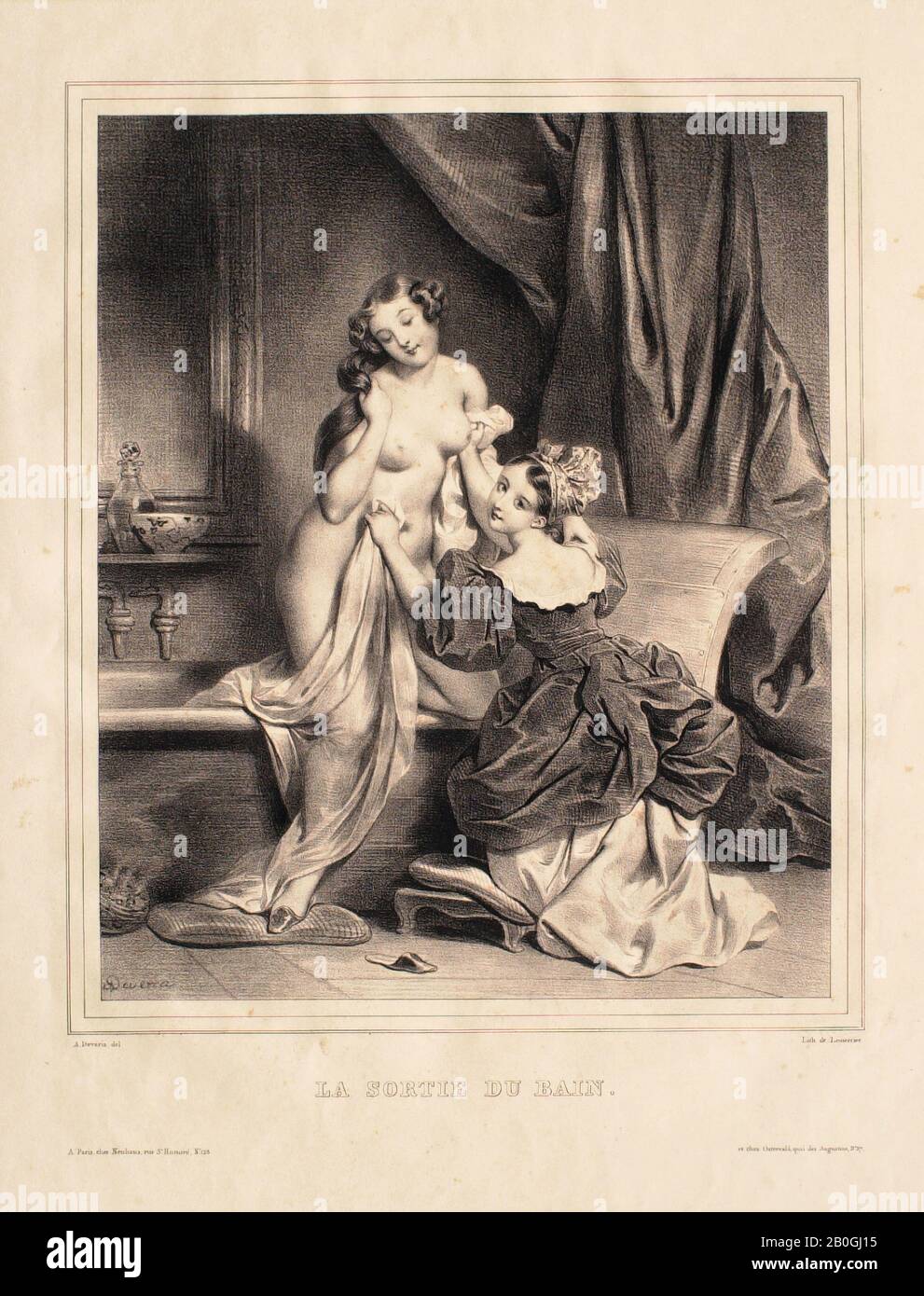 Achille Devéria, française, 1800–1857, la sortie du bain, 1810–1857, Lithographe sur papier vélin, bordure : 11 1/16 x 9 5/16 po. (28,1 x 23,7 cm Banque D'Images