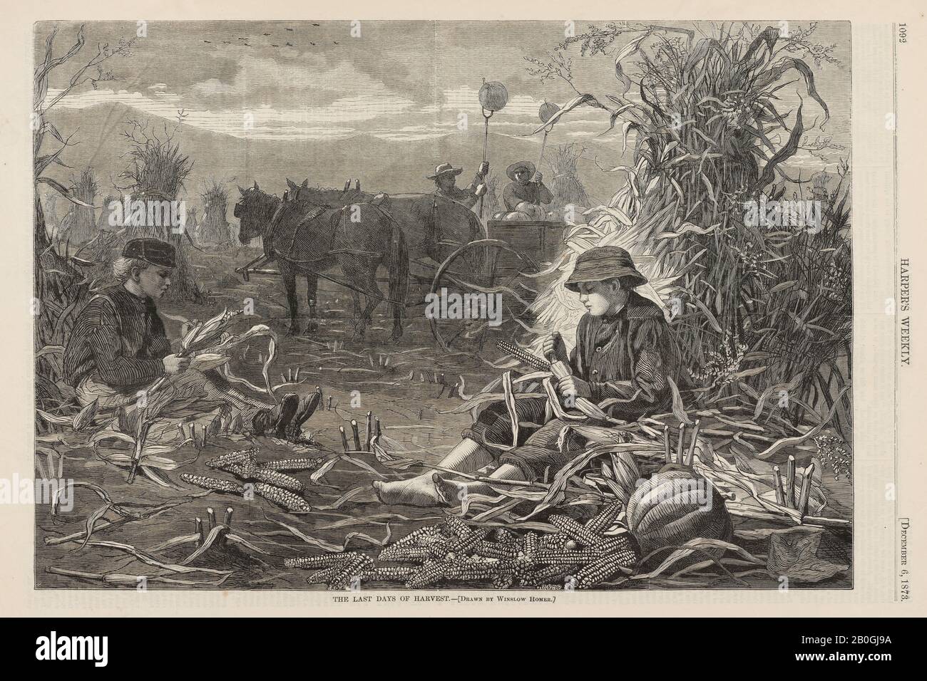 Après Winslow Homer, américain, 1836–1910, The Last Days of Harvest, De Harper's Weekly, vol. 17, 6 déc. 1873, gravure sur papier journal, image : 9 3/16 x 13 1/4 po. (23,3 x 33,6 cm Banque D'Images