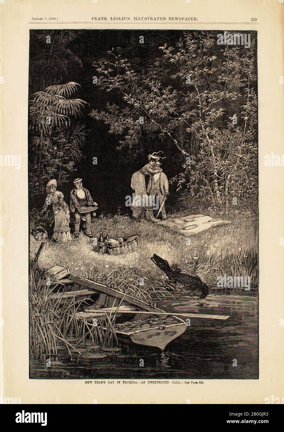 Inconnu, jour du nouvel an en Floride—un appel Inattendu, Du journal Illustré de Frank Leslie, 1882, gravure sur papier, image : 14 3/16 x 9 1/4 in. (36 x 23,5 cm Banque D'Images