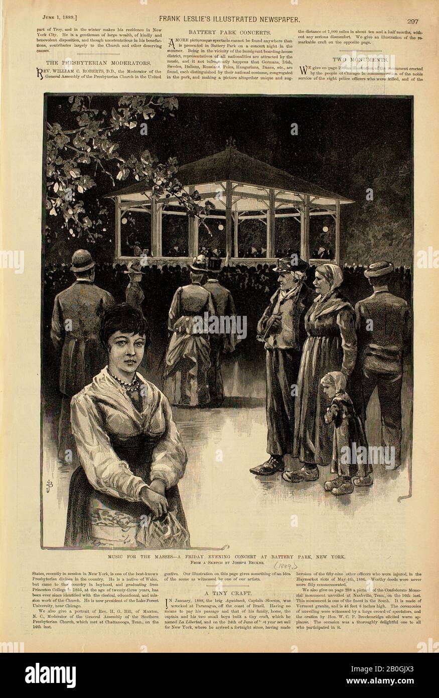 Joseph Becker, américain, 1841–1910, musique pour Les Masses—Un Concert du vendredi Soir à Battery Park, New York City, Du journal Illustré de Frank Leslie, 1889, gravure sur papier, image : 11 1/8 x 9 1/16 po. (28,2 x 23 cm Banque D'Images