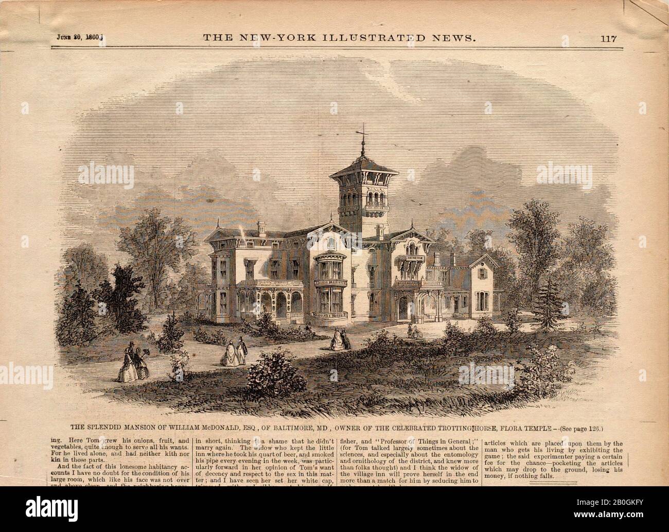 Unknown, The Splendid Mansion of William McDonald, Esq. De Baltimore, Md., propriétaire du Célèbre temple de la flore du cheval Trotting, 1860, gravure sur papier, image: 6 1/8 x 9 7/16 in. (15,5 x 24 cm Banque D'Images