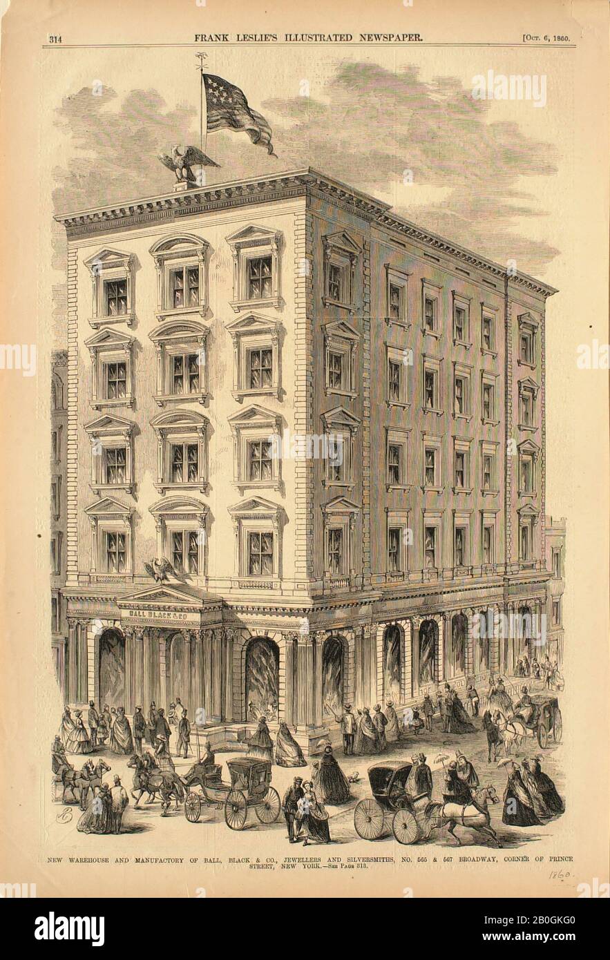 A. B., américain, XIXe siècle, New Warehouse and Manufactory of ball, Black & Co., Jewelers and Silversmitths..., Du journal Illustré de Frank Leslie, 1860, gravure sur papier, image : 14 7/16 x 9 7/16 po. (36,7 x 24 cm Banque D'Images