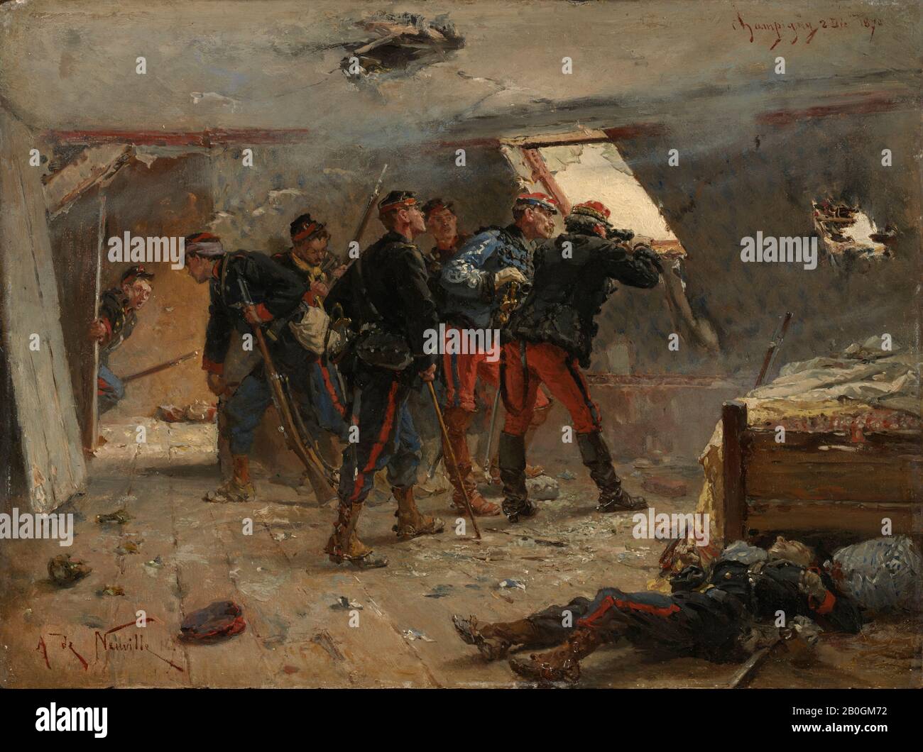 Alphonse de Neuville, français, 1835–1885, Champigny, 2 décembre 1870, ch. 1875–77, huile sur panneau, 9 3/8 x 12 9/16 in. (23,8 x 31,9 cm Banque D'Images