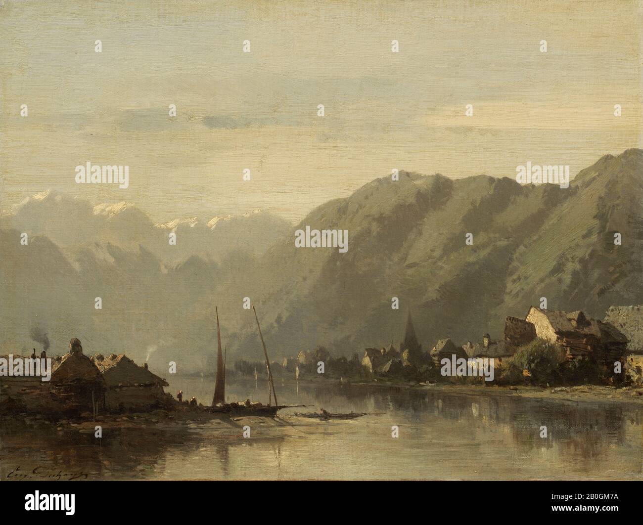 Eugène Deshayes, français, 1828–1890, un lac suisse, peut-être 1850 s, huile sur toile, 9 13/16 x 13 po. (25 x 33 cm Banque D'Images
