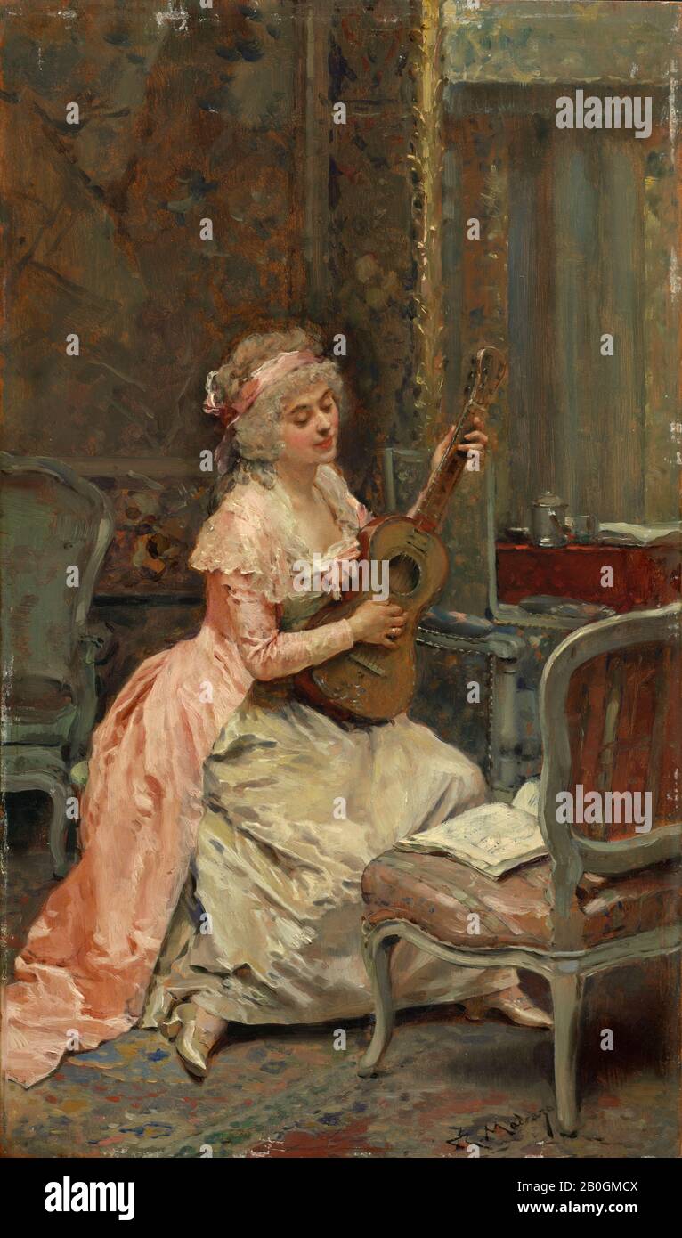 Raimundo de Madrazo y Garreta, Espagnol, 1841–1920, Femme avec guitare, c.  1870, huile sur panneau, 11 7/8 x 7 po. (30,2 x 17,8 cm Photo Stock - Alamy