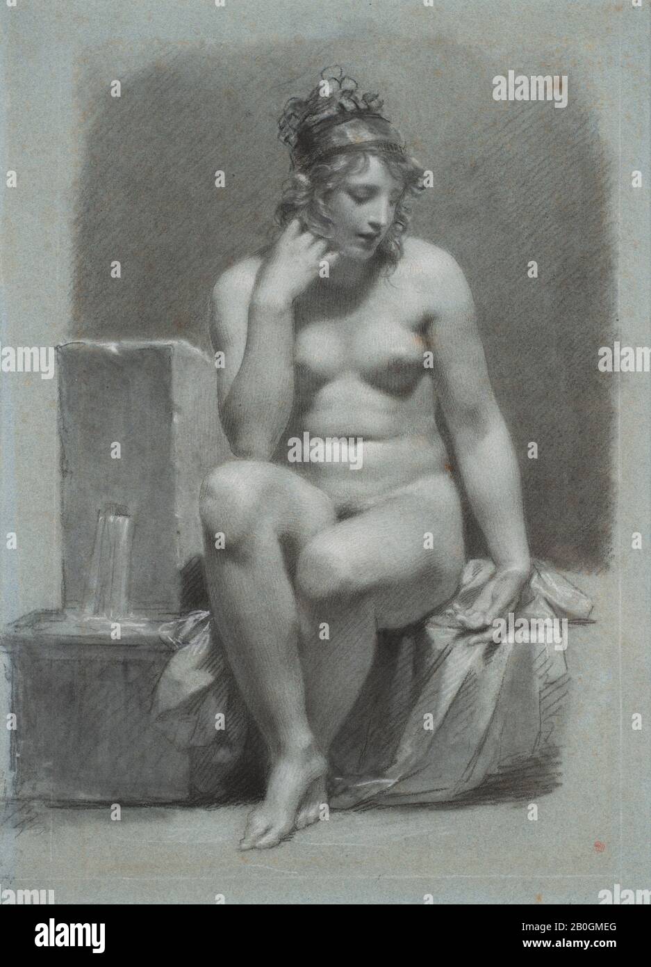 Pierre-Paul PruD'Hon, Français, 1758–1823, La Source, Ch. 1800–1810, craie noire et blanche, trébutée, sur papier bleu clair, Total : 21 3/16 x 15 5/16 po. (53,8 x 38,9 cm Banque D'Images