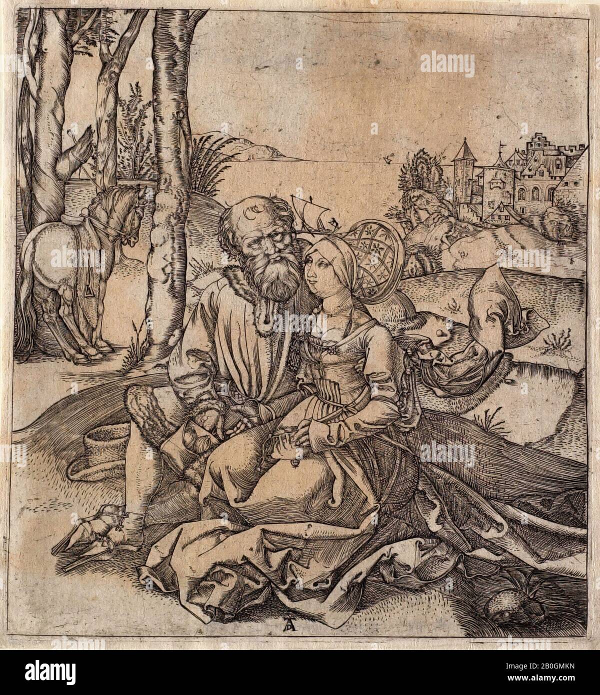 Après Albrecht Dürer, allemand, 1471–1528, Le Couple Mal assorti, Gravure sur papier, bordure: 6 1/16 x 5 11/16 in. (15,4 x 14,4 cm Banque D'Images