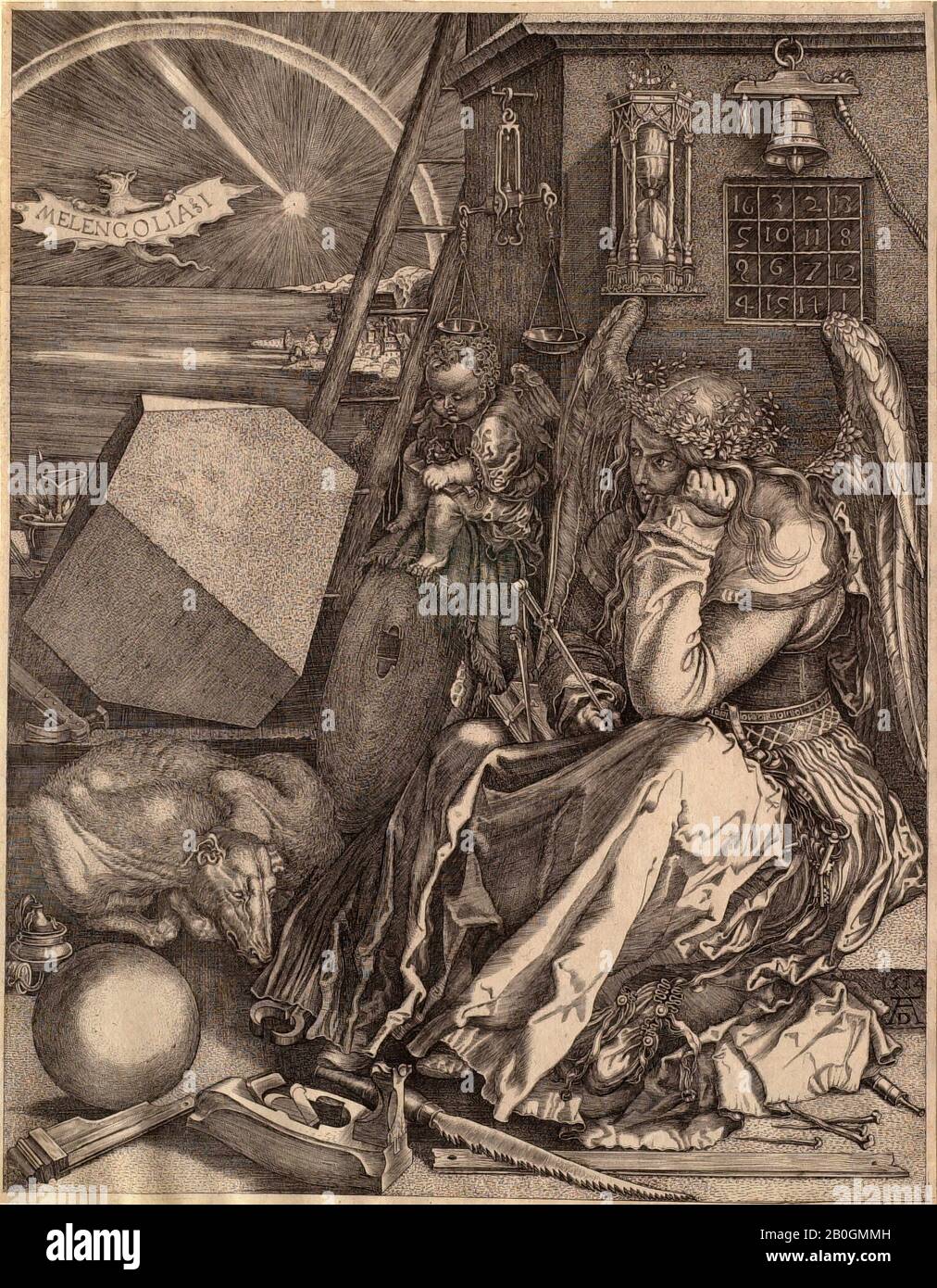 Après Albrecht Dürer, allemand, 1471–1528, Melencolia I, Après 1514, Gravure sur papier, bordure : 9 3/8 x 7 5/16 in. (23,8 x 18,5 cm Banque D'Images