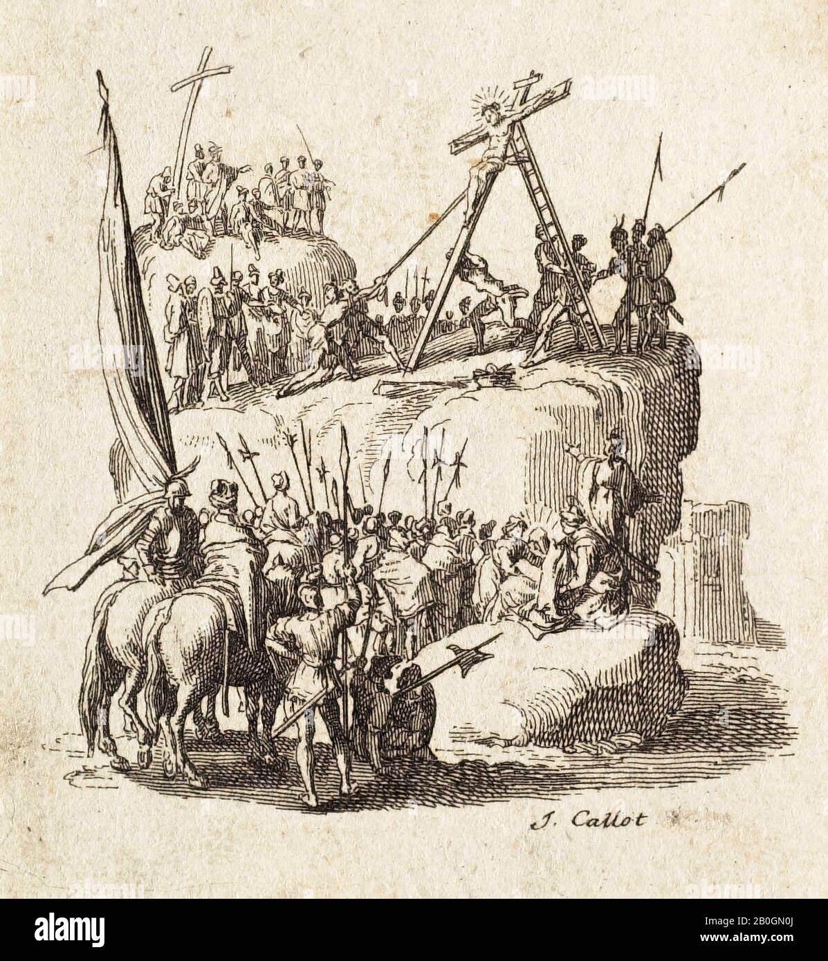 Après Jacques Callot, français, 1592–1635, La Montée de la Croix, gravure sur papier posé, feuille: 3 1/16 x 2 9/16 po. (7,8 x 6,5 cm Banque D'Images