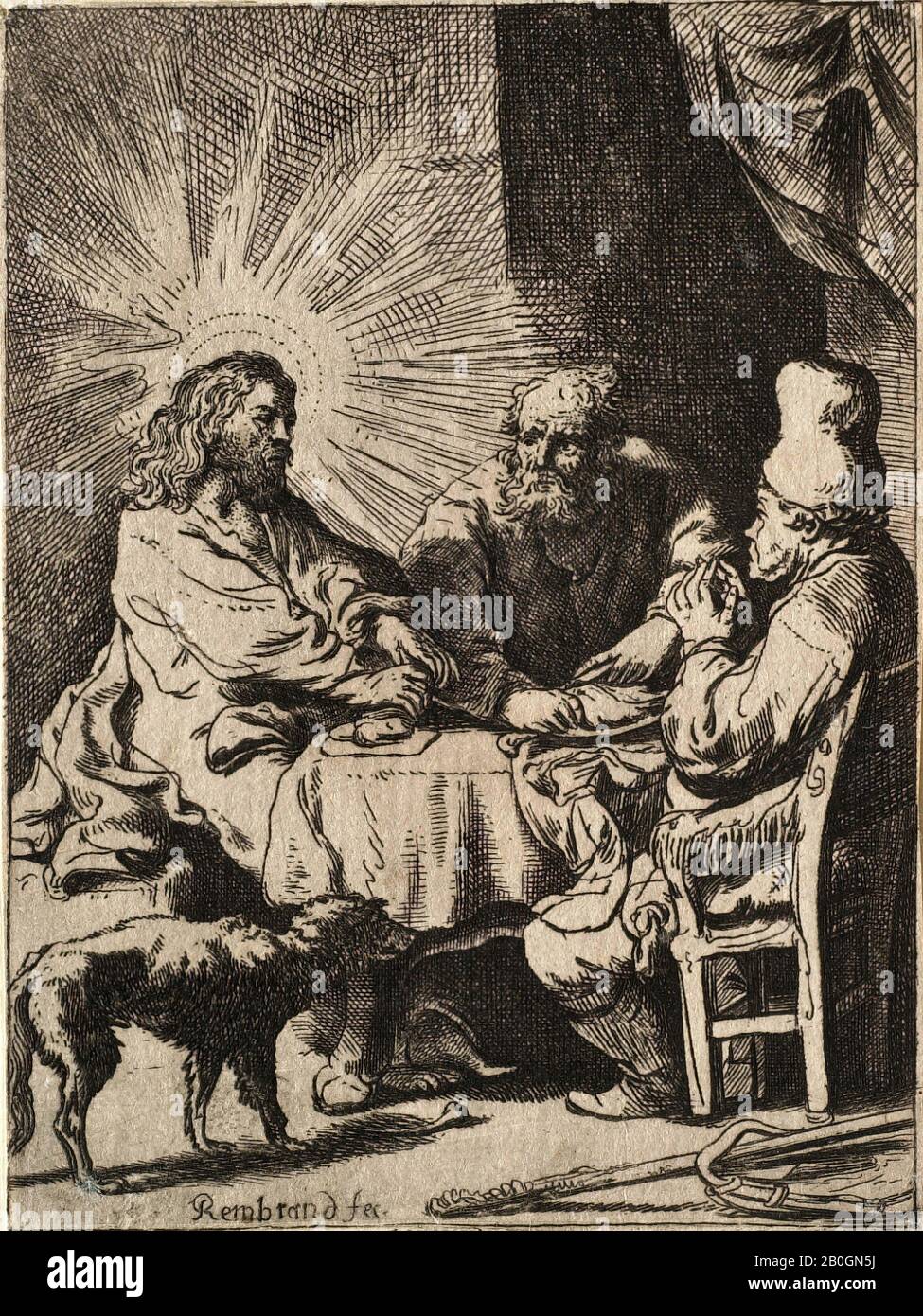 Après Rembrandt van Rijn, néerlandais, 1606–1669, Christ à Emmaus, 1762, gravure sur papier, 3 3/4 x 2 13/16 in. (9,6 x 7,1 cm Banque D'Images