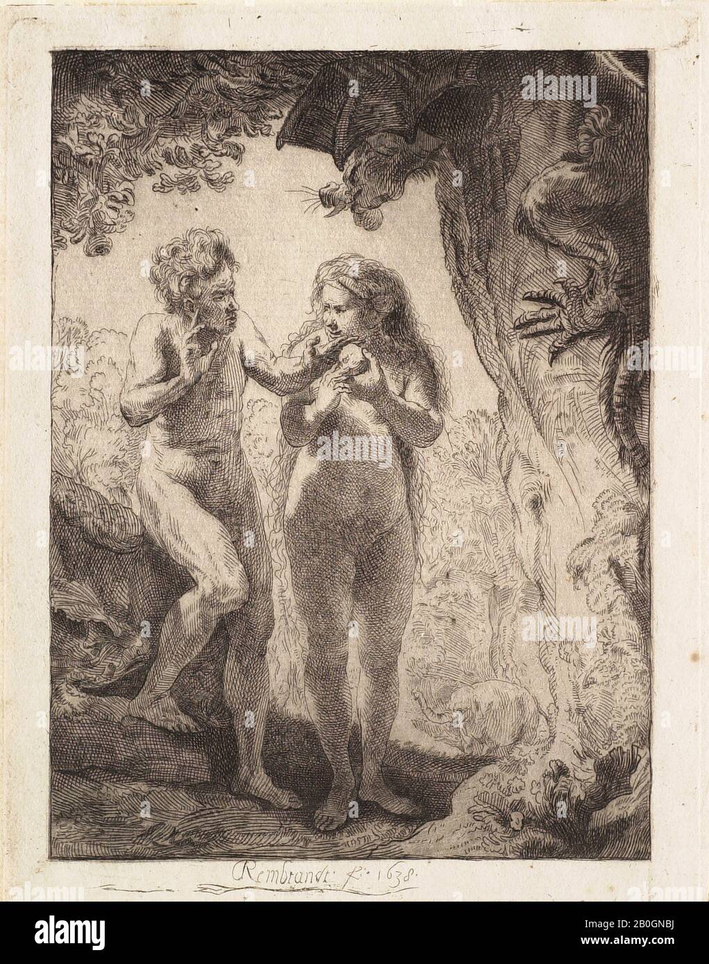 Après Rembrandt van Rijn, néerlandais, 1606–1669, Adam et Eve, 1626–1800, gravure sur papier, image : 6 1/16 x 4 7/16 po. (15,4 x 11,3 cm Banque D'Images