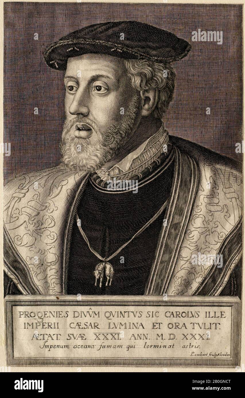 Pierre Lombart, français, 1612–1682, Après Barthel Beham, (allemand, 1502–1540), Portrait de l'empereur Charles V, 1522–1800, Gravure sur papier, Total : 1 1/2 x 5 po. (3,8 x 12,7 cm Banque D'Images