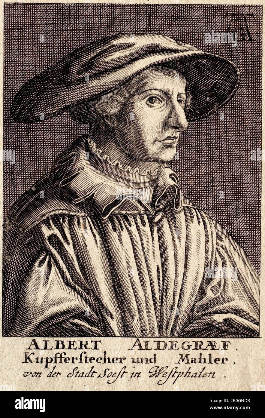 Après Heinrich Aldégraissant, allemand, 1502–1560, Portrait de Heinrich Aldégraissant, 28 ans, 1522–1800, Gravure sur papier, image : 4 15/16 x 3 7/8 po. (12,6 x 9,8 cm Banque D'Images