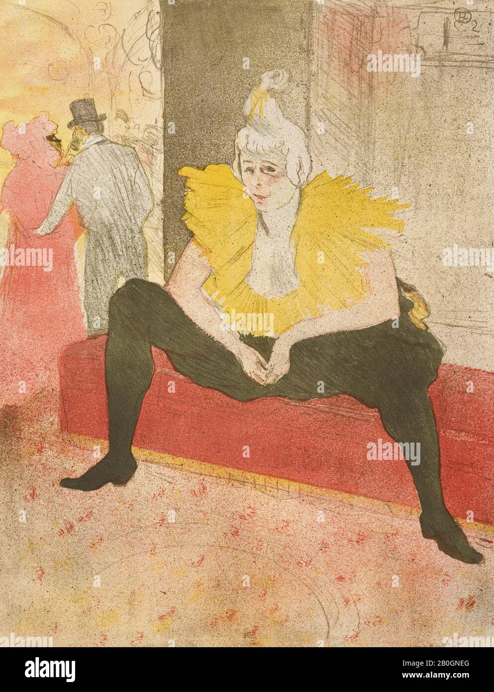 Henri de Toulouse-Lautrec, français, 1864–1901, La Clowness Assise (Mlle Cha-U-Kao), d'elles, 1896, Lithographe imprimé en vert-noir, noir-brun, jaune, rouge et bleu sur papier ciré crème, image: 20 11/16 x 15 13/16 in. (52,5 x 40,2 cm) ; Banque D'Images