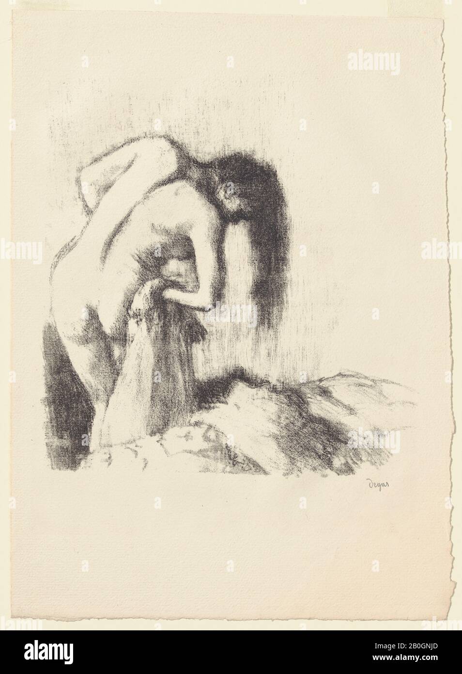 Hilaire-Germain-Edgar Degas, Français, 1834–1917, la sortie du bain : petite planche (Après le bain—petite assiette), ch. 1891–92, Lithographe en noir sur papier posé, image : 9 1/8 x 9 11/16 po. (23,1 x 24,6 cm Banque D'Images